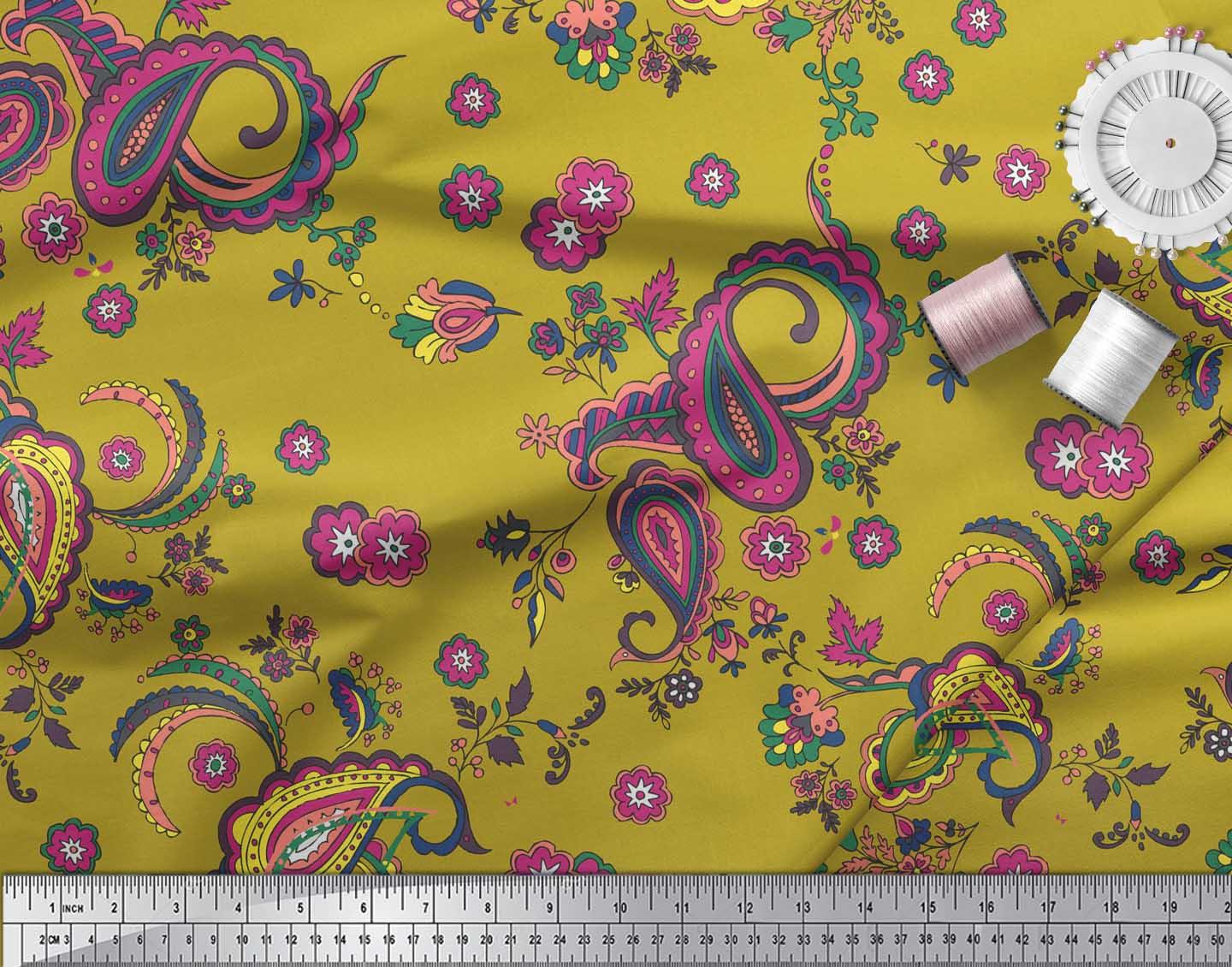 

Soimoi Japan Crepe Satin Fabric Floral & Paisley Printed Fabric 1 metre 42 Inch 42 Inch Wide - Poly Crepe жовтий