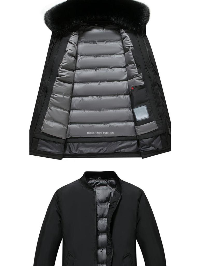 2025 Men's Mid-Length Winter Parka: Warm Down Jacket with Detachable Liner for Middle-Aged and Elderly Dads