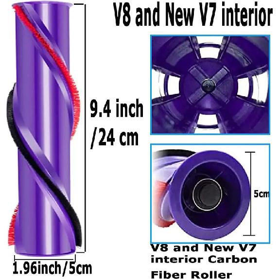 Direct Drive Carbon Fiber Floor Brush Roll Bar Replacement for DYSON V8 Cordless Cleaner Head Brush 967485-01 Part