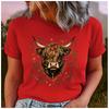 Womens Cotton  Cute Yak Print Tshirt Loose round Neck Casual Short Sleeve Fashion Top Wholesale Clothing Summer