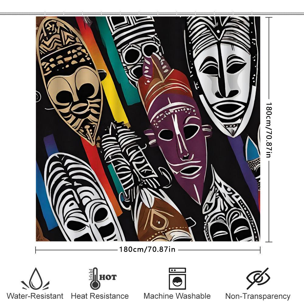 Abstract African Mask Design Shower Curtain Black Bathroom Decor Unique Pattern Art Print for Home Bath Accessories