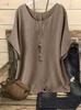Dames Grote Maat Casual V-hals Korte Mouw Losse Pasvorm Effen Kleur Blouse Zomer Vakantie Strand Top Modieus Shirt