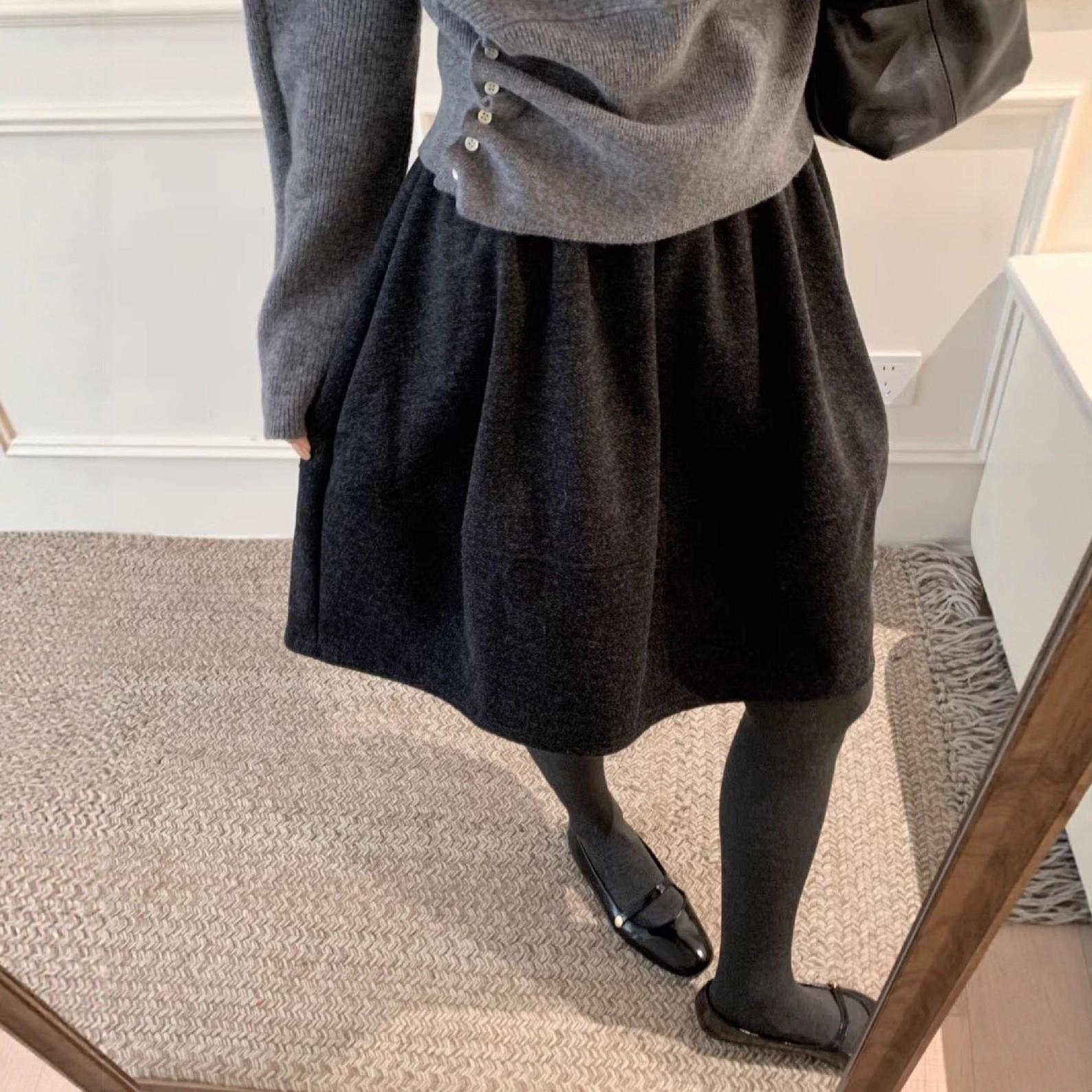 Refined Retro A-Line Woolen Skirt - Autumn/Winter Korean Minimalist Style One Size (Elastic Waist: 62cm-74cm) темно-серого