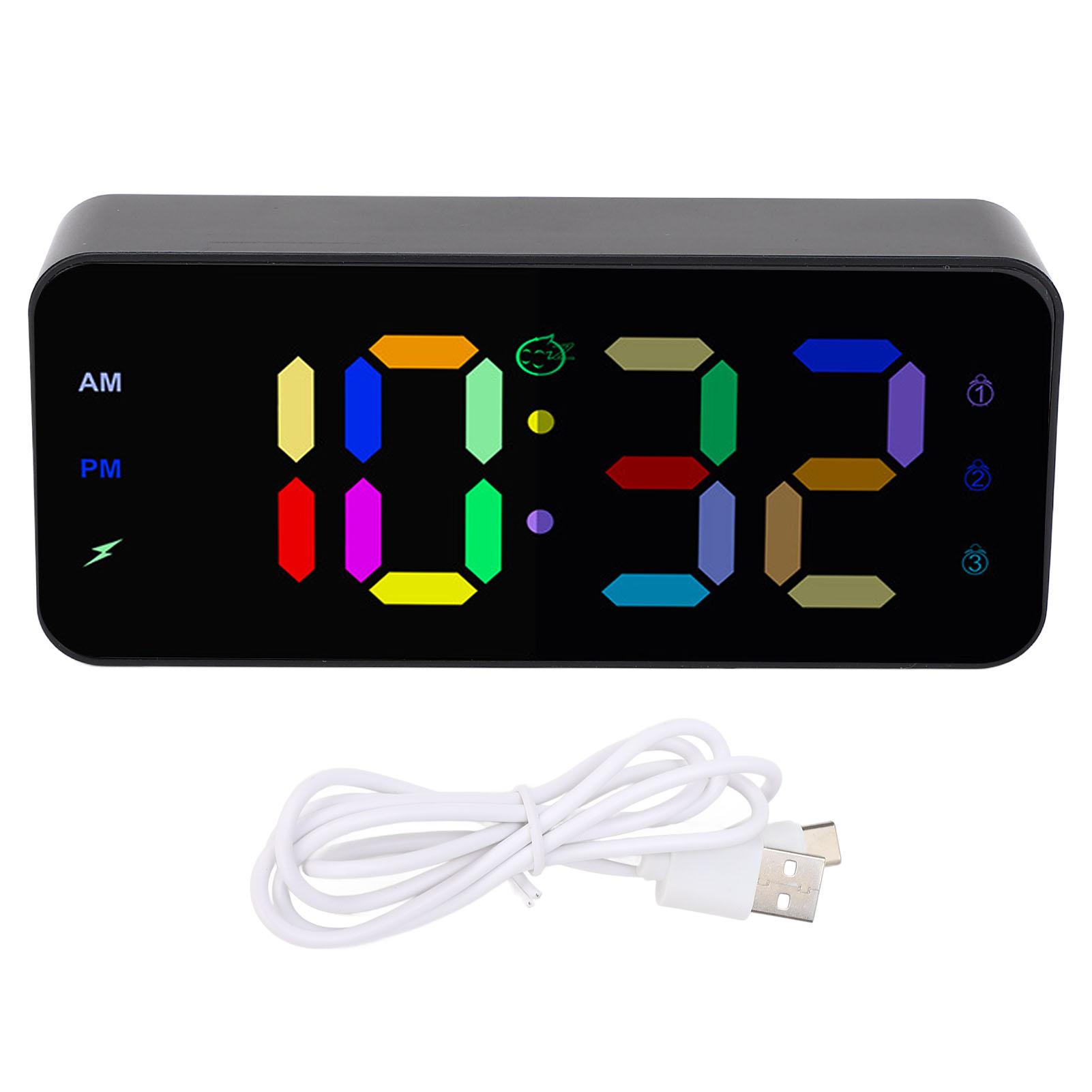Зеркальные часы со светодиодным дисплеем, 4 уровня яркости, два порта USB, RGB, меняющий цвет, цифровой будильник для кровати Black