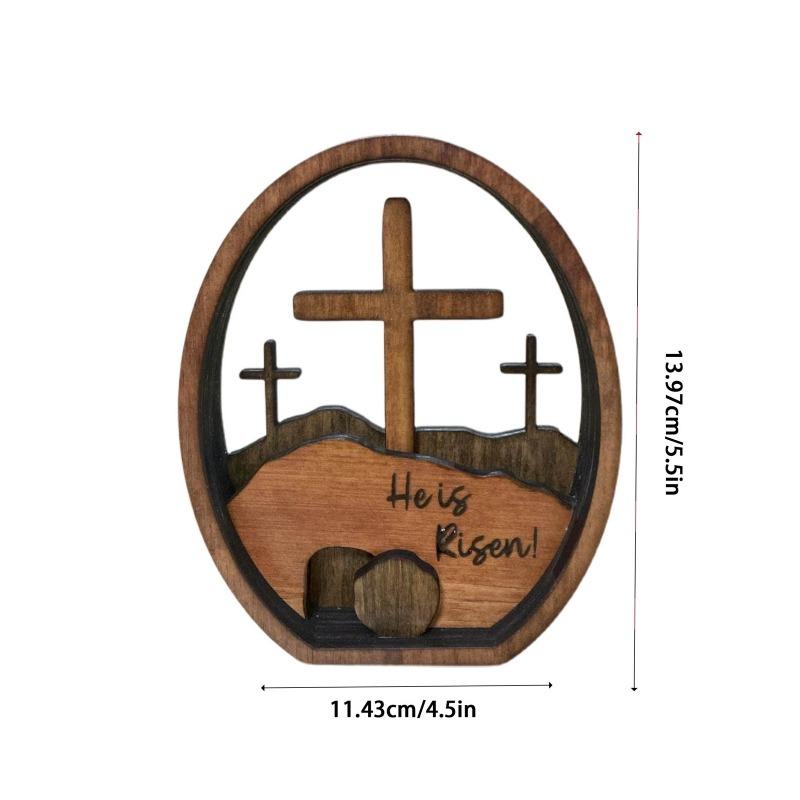 1PC Resurrected TOMB Wooden Cross Layered Tray Easter Egg Craft Decorative Ornament