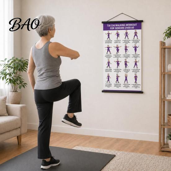 Wandbehang Fitnessposter Tai Chi Trainingsrolle Poster, Sitz-/Gehbewegungen Anleitung, Großformat Übungswerkzeug Hochauflösende Tafel