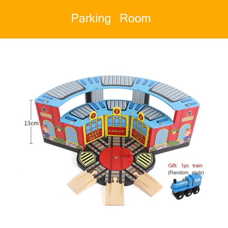Wooden Train Station & Car Garage Toy Beech Wood Railway Bridge Compatible with All Major Track Brands