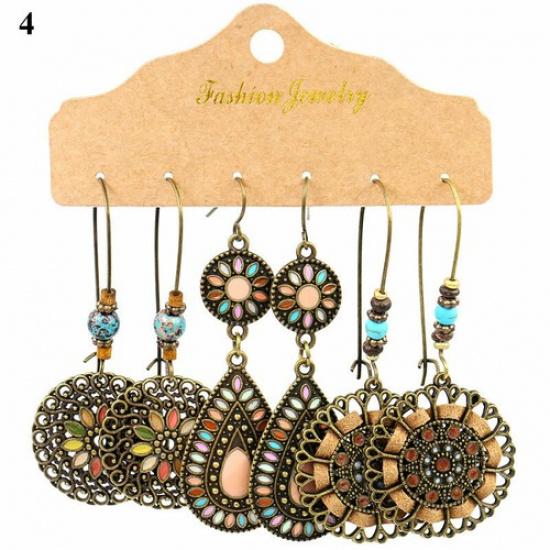 3 Pairs Boho Gypsy Earrings Tribal Ethnic Tassel Turquoise Ear Hook Drop Dangle₊