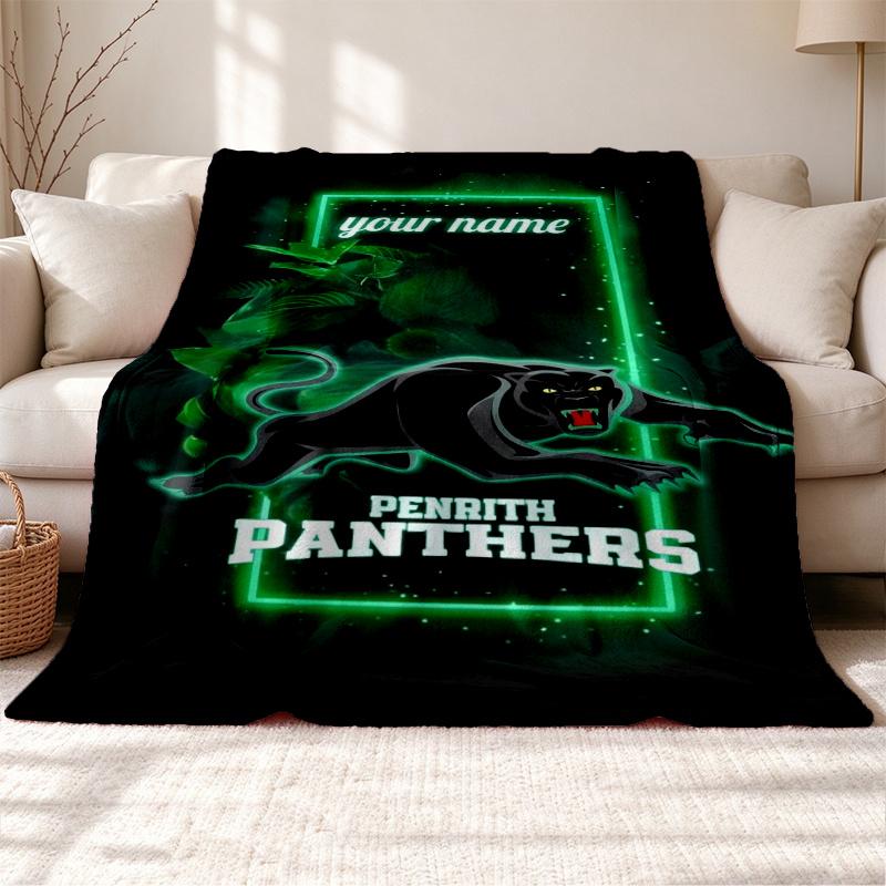 Penrith Panthers Customizable Name Outdoor Blanket Soft Cozy and Warm Multi-purpose Office Blanket Outdoor Camping and Travel Blanket All
