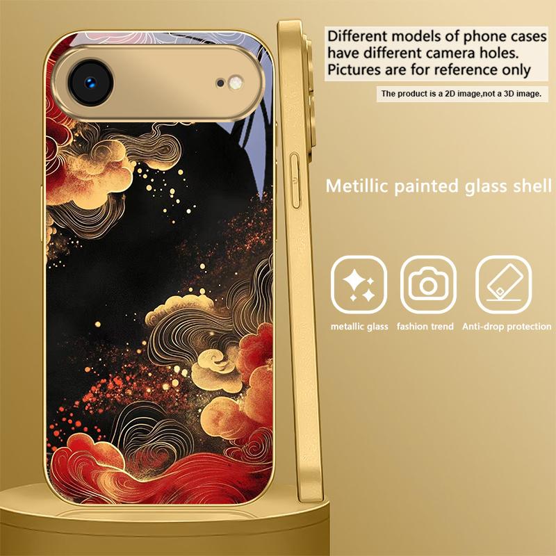 Red vortex pattern For iPhone 17 Air 16E 15 PRO 14 13 Plus 12 mini 11 17 Pro Max XR 16 17Pro Max 15Pro Golden glass phone case
