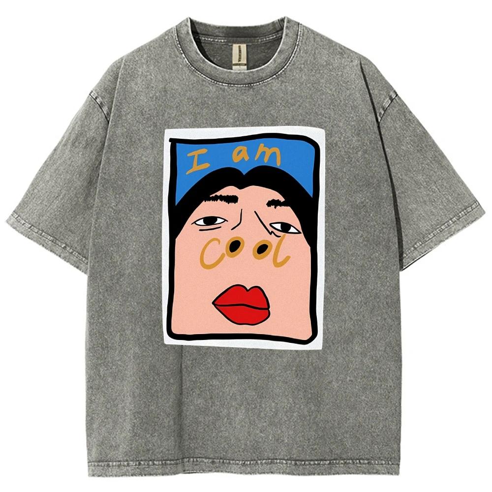 I AM COOL T Shirts Unisex Washed Tees Men Women Short Sleeve T-shirts Cotton T-shirt Streetwear Graphic T Shirts