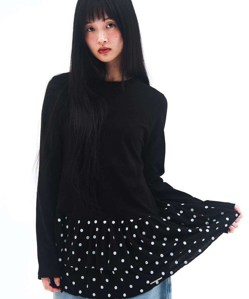 AMES-WORLDWIDE Frill Layered Longsleeve Tee Black