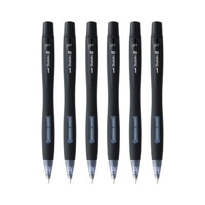 Uni-Ball Shalaku 0.7mm  Mechanical Pencil Pack Of 6 Black Body Side Click For School Office Writing