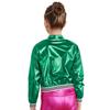 Kids Girls Sparkling Sequined Dance Costume Sleeveless Crisscross Strap Crop Top with Shorts and Metallic Jacket