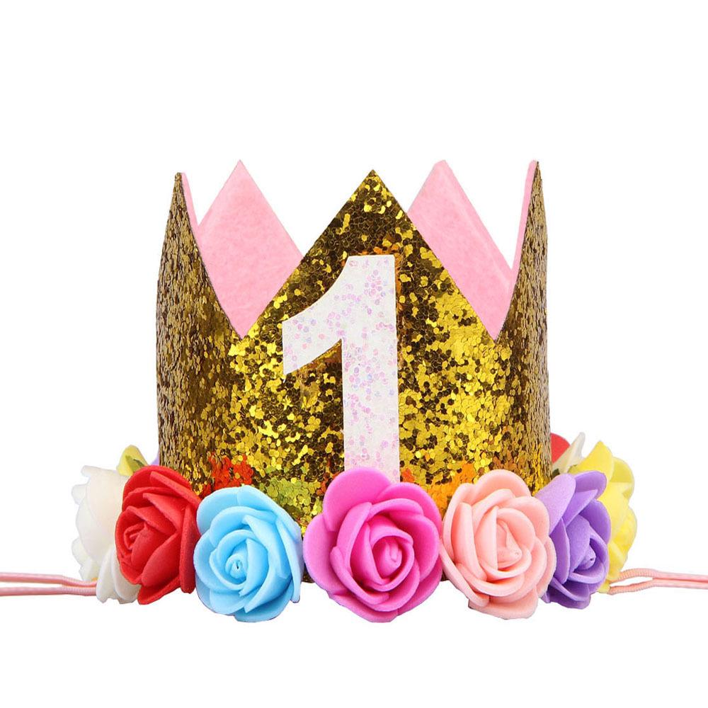 Cross-Border 1st Birthday Crown Headband: Princess Gold & Pink Party Accessory for Girls
