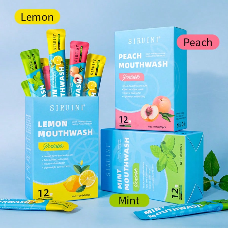 20Pcs Fruity Mild Cleansing Mouthwash - Mint, Peach, Lemon, Travel Size Disposable Mouthwash, Reduce
