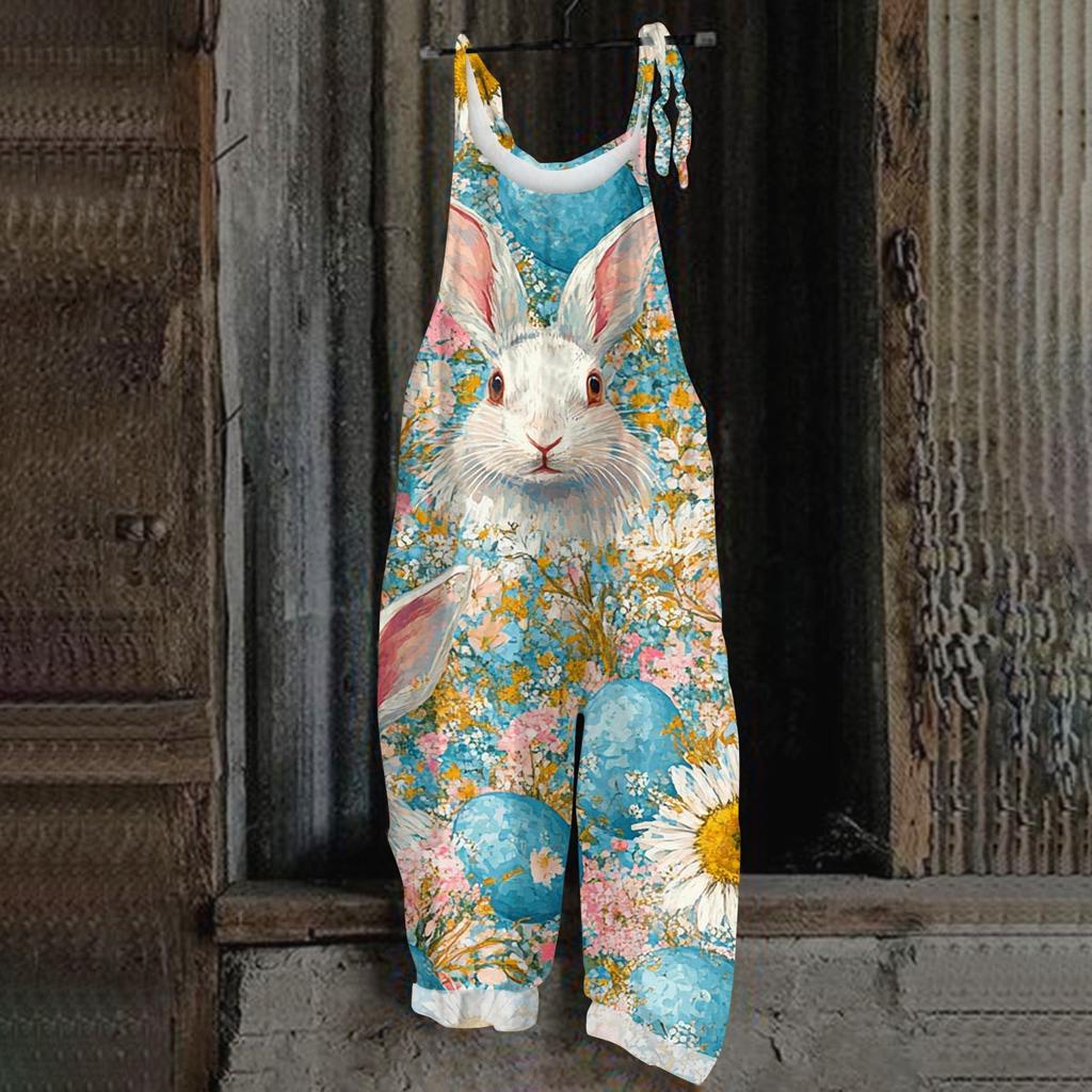 Women's Romper Print Casual Loose Cotton Linen Overalls