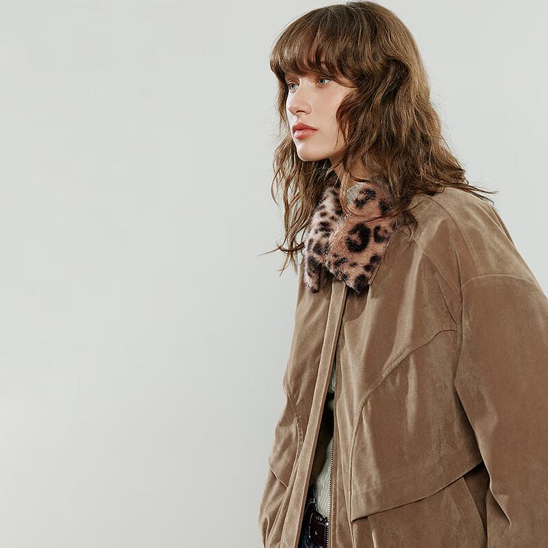 Chuyu Women's Leopard Print Lapel Flocking Winter Jacket