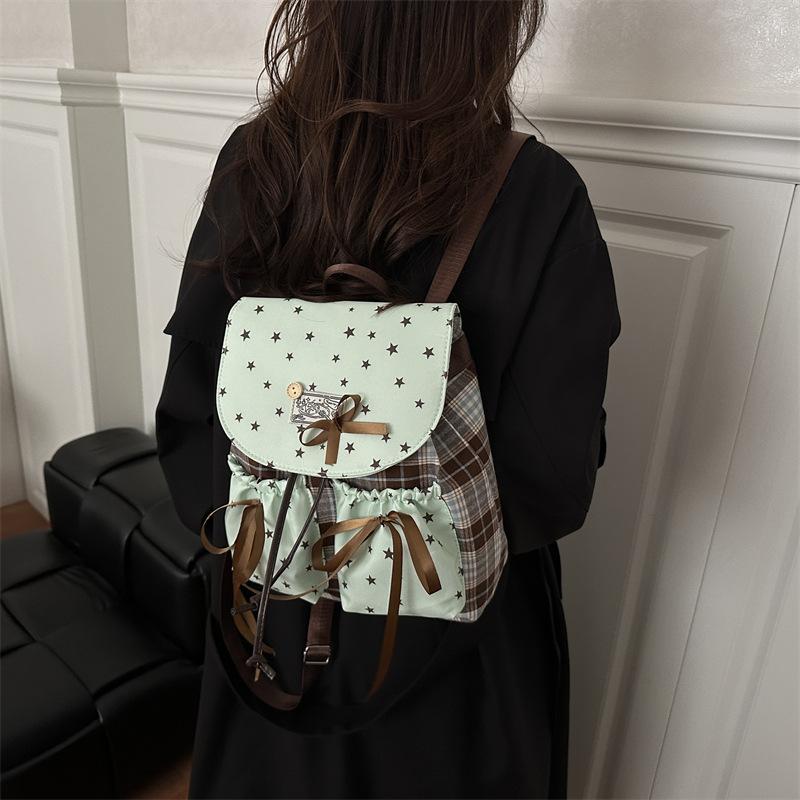 New Korean Polka Dot Star Fashion Trend Versatile Backpack Women's Small Backpack Drawstring High Value Backpack