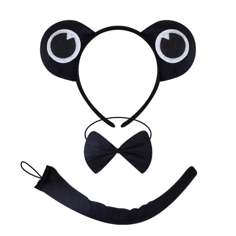 2/3Pcs Frogs Costume Accessories Set Frogs Ears Headband Tail Bowtie for Kids Boy Girls Halloween Party Cosplay Costume