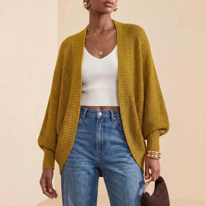 Women S Casual Mustard Yellow Solid Long Sleeve Cardigan Sweater