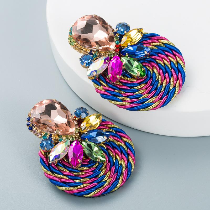 Personalized Design Large Water-drop Colored Glass Crystal Elastic Rope Woven Earrings for Women, Ear Pendants.