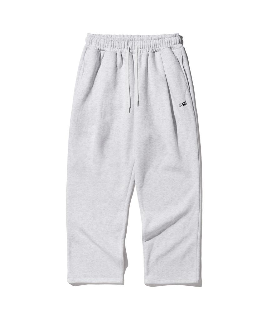 Eseulisseutyudio Lettering Pocket Fleece-Lined Wide One-Pleat Sweatpants White Melange