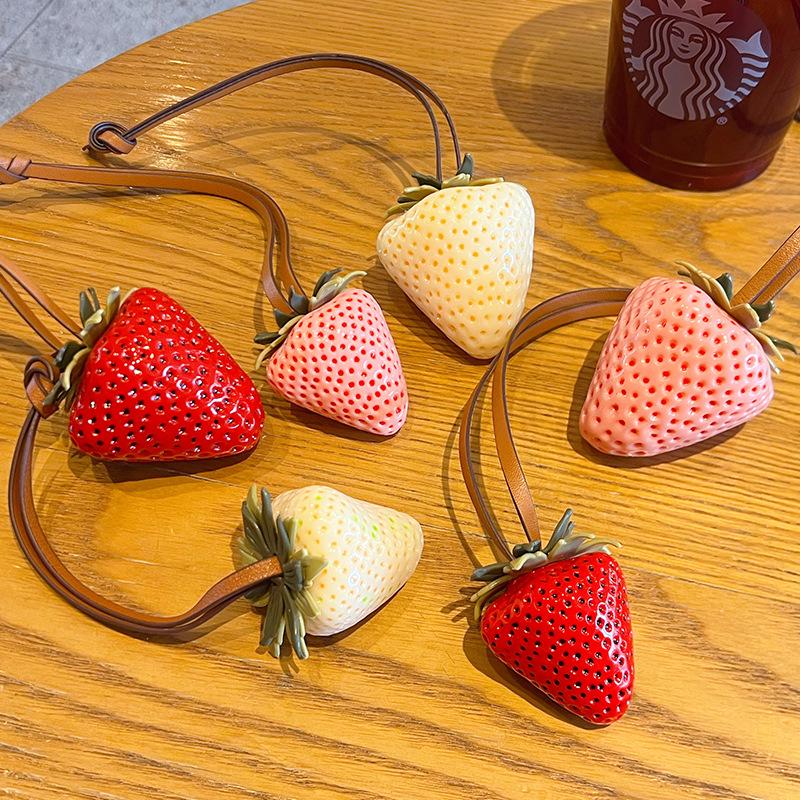 Creative Strawberry Keychain Pendant - No Worries Large Strawberry Ornament for Car Mirror or Bag, Perfect Small Gift