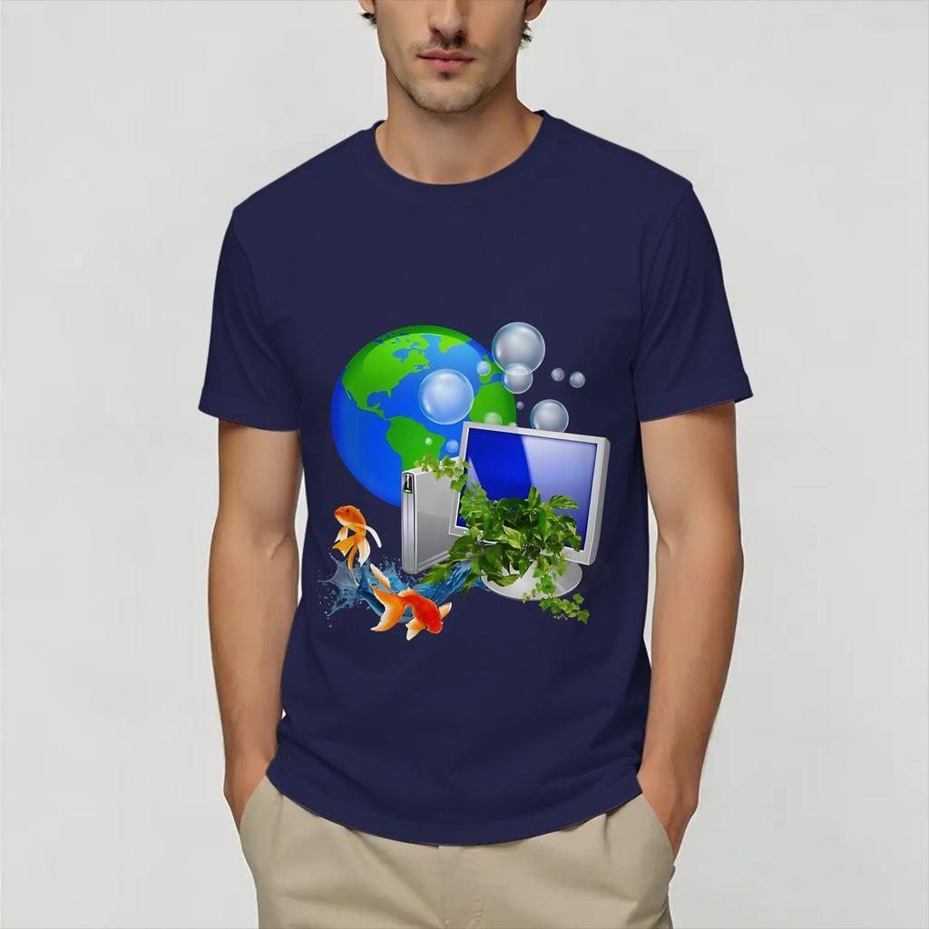 Frutiger Aero World Vaporwave 100 Cotton TShirt For Unisex Summer Vintage T Shirts Crew Neck Leisure Tees Plus Size Printed Tops
