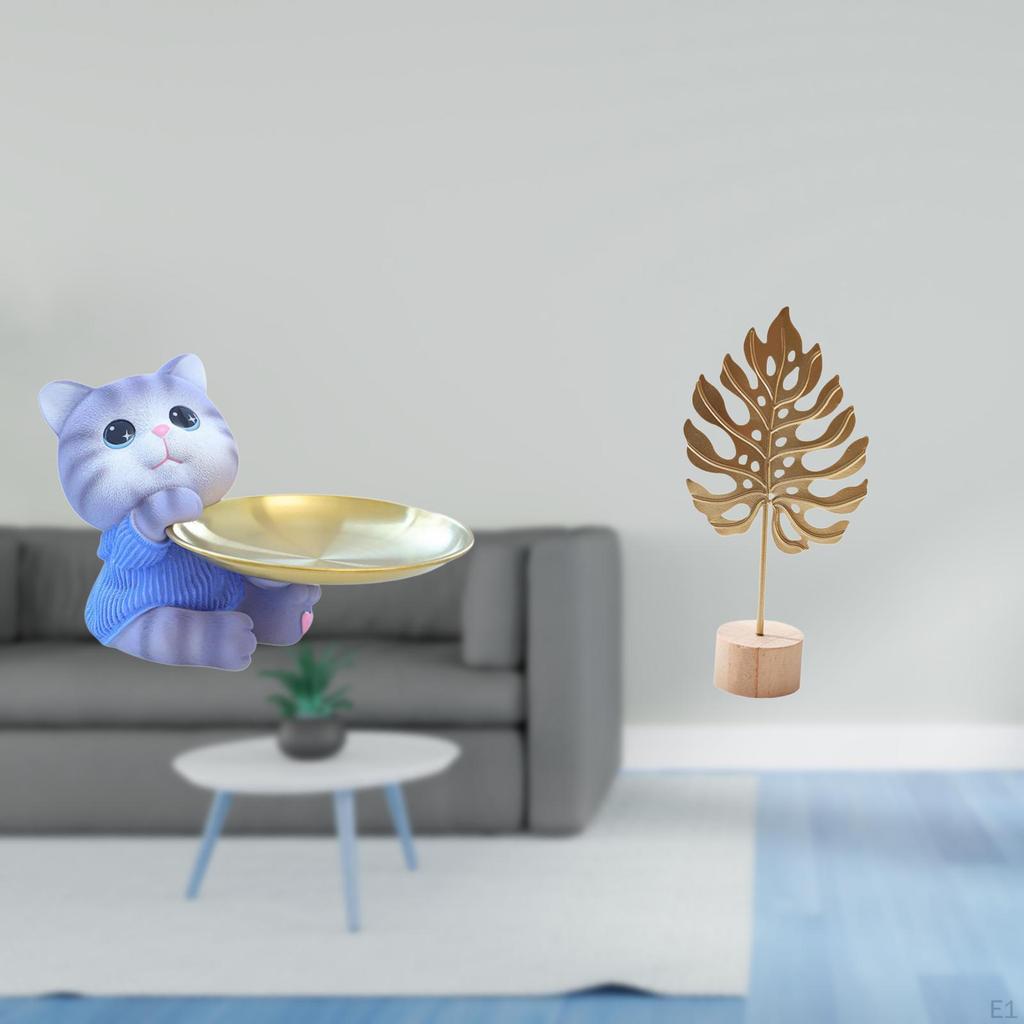 Modern Cat Resin Metal Sculpture Tray Figurine for Dining Table Cabinet Shelf Jewelry Snacks Nordic