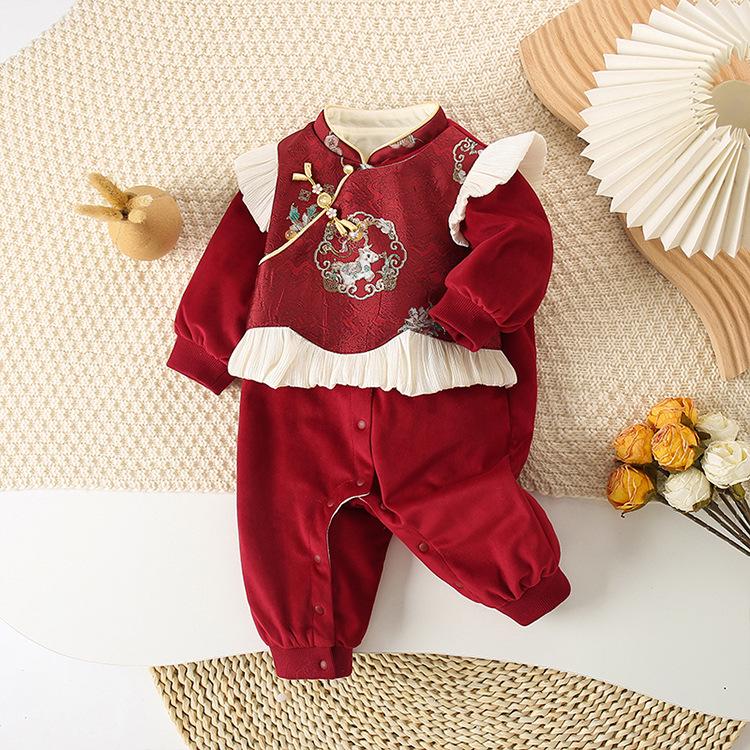 Autumn/Winter Children's Clothing: Baby Romper, Birthday Dress, Fleece Harem Pants.