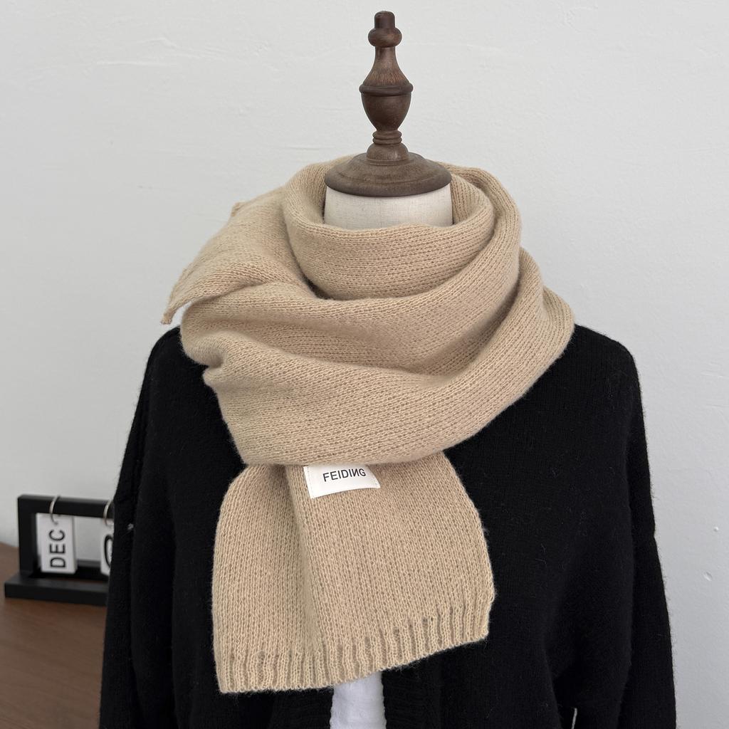 Cachecol de Fio Tricotado Cor Sólida Estilo Coreano para Mulheres, Outono e Inverno, Imitação de Caxemira, Cachecol Pequeno Quente de Inverno para Homens