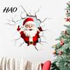 Easy To Apply Holiday Window Stickers 3D Santa Claus Wall Sticker, Realistic Breaking Decal for Christmas Decoration, Decor Living Room Waterproof PVC