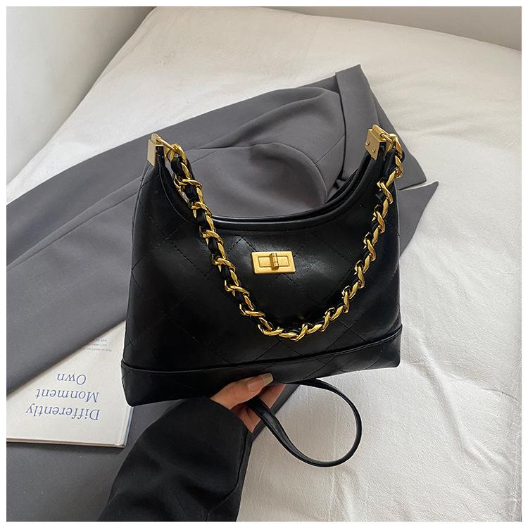 Fashion Niche Rhombus Embroidered Thread Stray Bag Women's Bag New Retro Commuter Underarm Shoulder Bag Chain Crossbody Bag