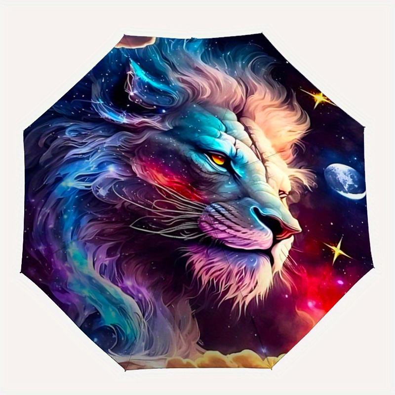 1pc Colorful Galactic Lion Durable Cartoon Folding Umbrella,Compact Umbrella for Men and Women, Suitable for Travel or Daily Use.W017