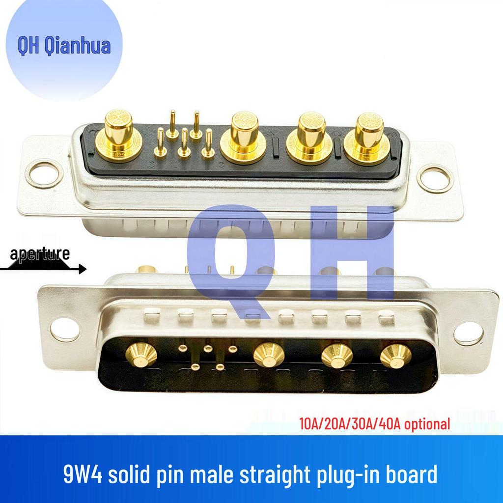 High Current 9W4 Mixed Load Male Female D-SUB Connector, 5+4 Pin, Straight Through, Rivet Spear, Solder Board Type