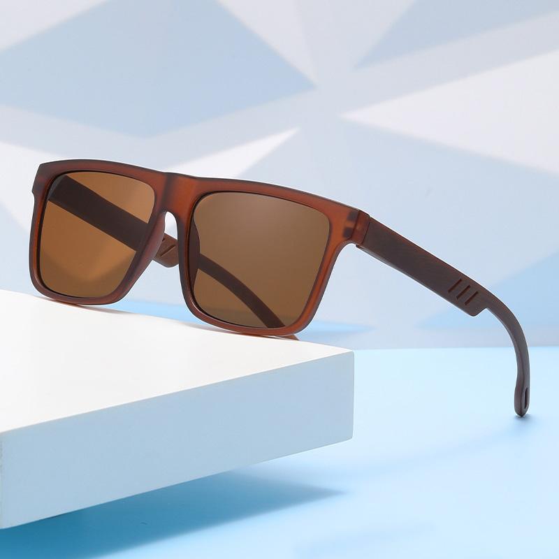 New Fashion Square Sunglasses Wood Grain Spring Hinge UV400 Unisex for Driving Hiking Travel 2026