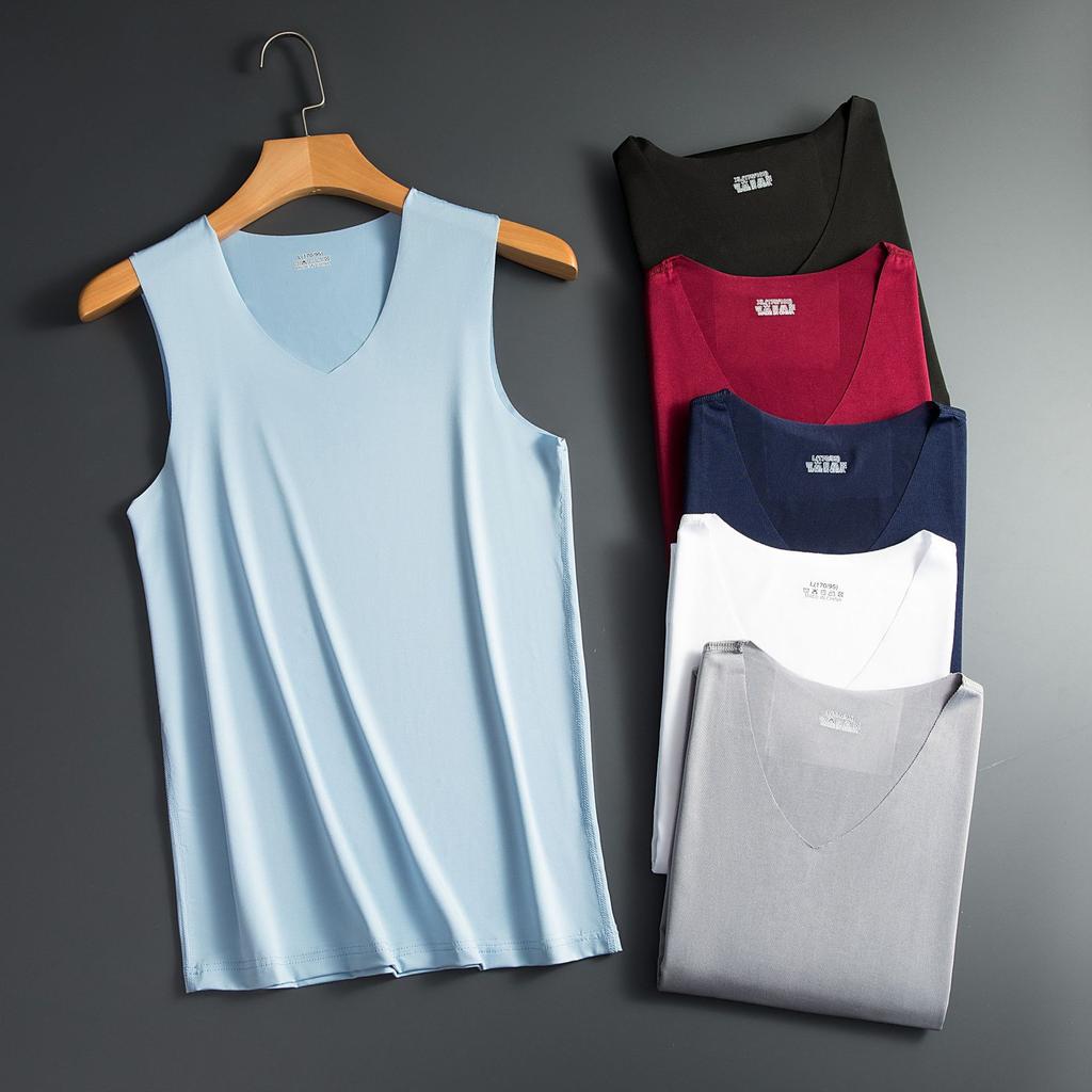 Men's Casual V-Neck Sleeveless Vest In Silk-Like Fabric with Ice Cutting Technology