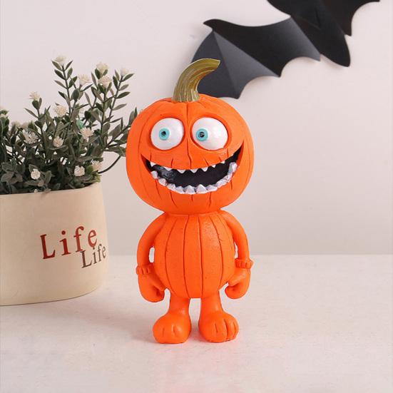 Statuetta Uomo Zucca Decorazione Zucca di Halloween Resina Scultura Zucca Spettrale per Decorazione da Tavolo da Interno Esterno Mensola