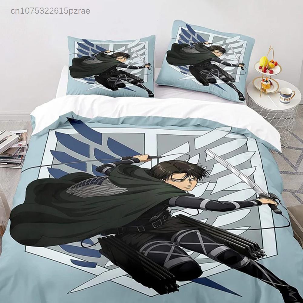 Nuovo Set Biancheria da Letto Anime L'Attacco dei Giganti Camera da Letto Morbido Copriletto Moderno Comodo Copripiumino per Bambini Coperta e Federa