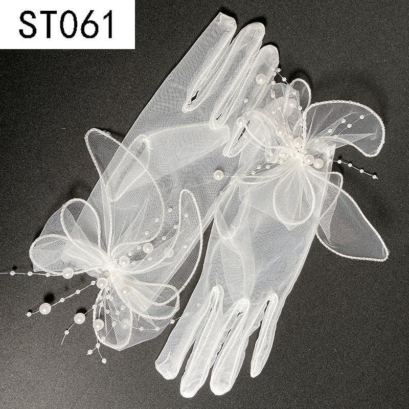 Lace Pearl Satin Bridal Gloves - Short Wedding Photo Accessory