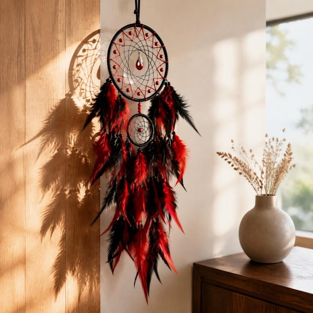 Red Black Color Dream Catcher Dual Ring Design Wall Hanging Decor Hanging Pendant Wall Display
