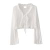 Damen Sommer Chiffon Cardigan mit Rüschen-Schnürung und Glockenärmeln