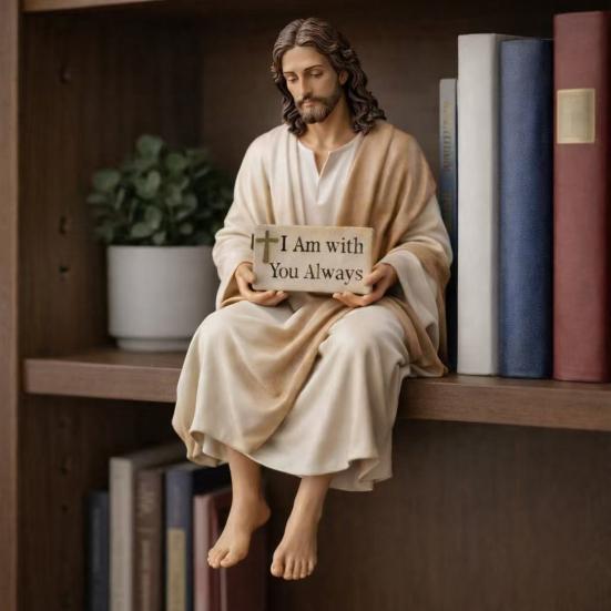 Jesus Resin Desk Figurine Handmade Stiting Jesus Christ Statue for Car Dashboard Home Office Table Decor Christian Religious Gift for Family Friends
