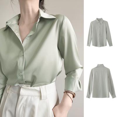 Frauen Seidenhemd Frühling Tops Casual Langarm Büro Dame Shirts Schwarze Blusen Hemd Damen Tops