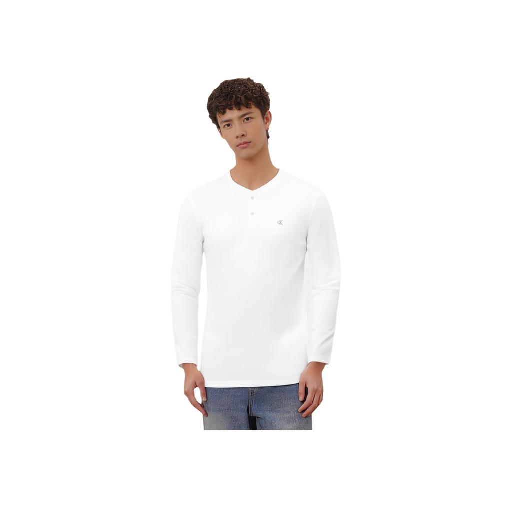 Calvin Klein T-shirt da Uomo a Manica Lunga con Scollo a Girocollo Ricamato Minimalista Top Bianchi 40GC215