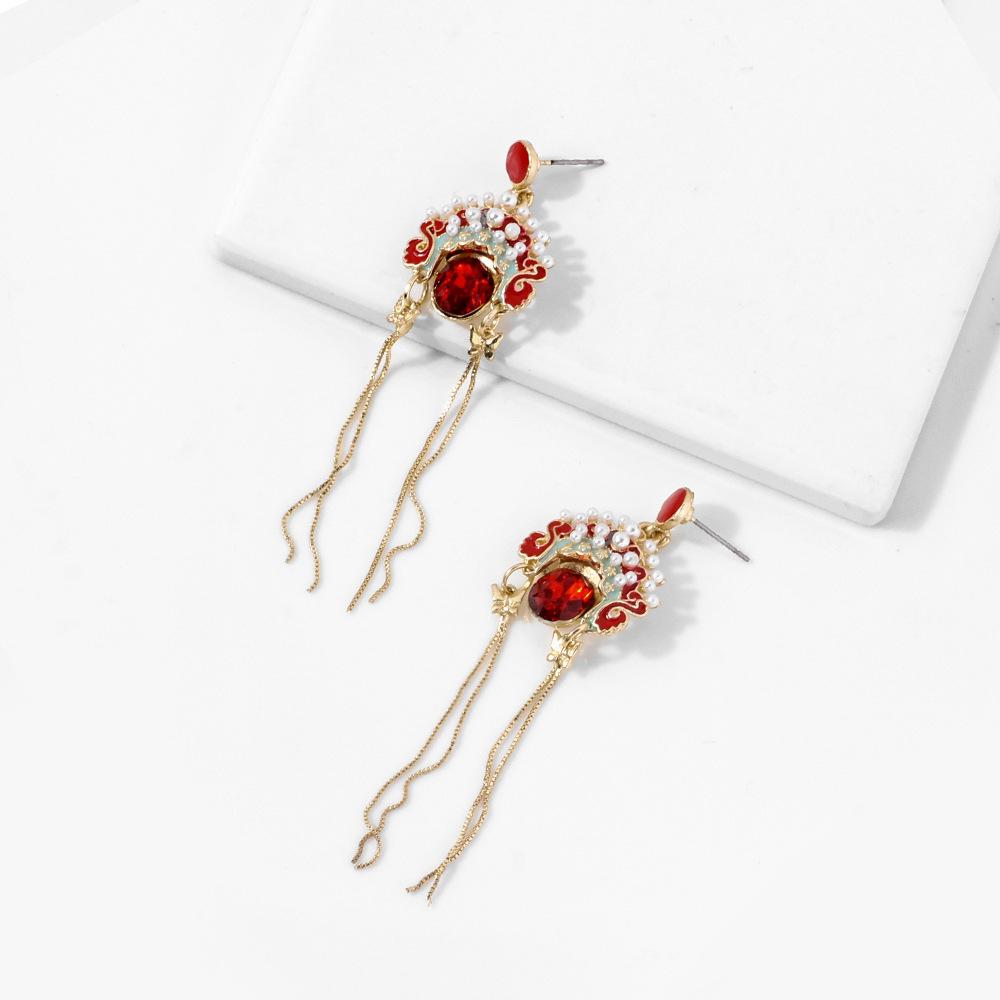 Opera Chinese Exquisite Mask Earrings With Flowing Tassels Women For