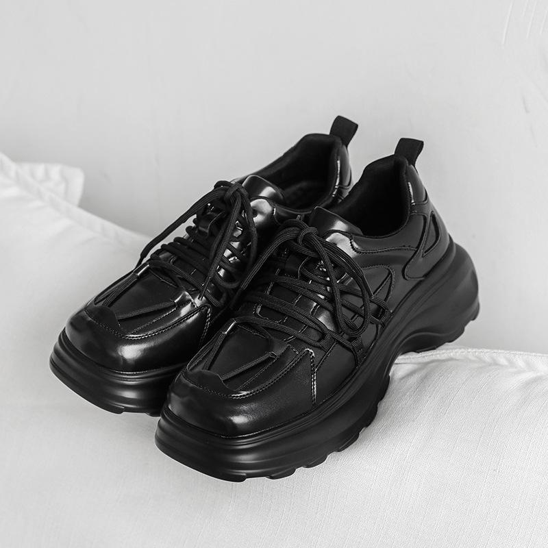 

Летние кожаные туфли мужские с квадратным носком и толстой подошвой, увеличивающие рост туфли дерби в британском стиле, повседневные черные туфли 3311-J 38 чёрный