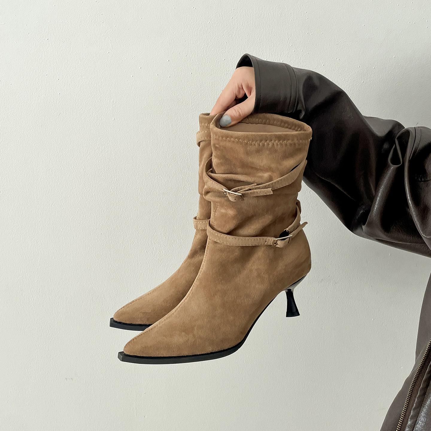 

Queen Fan Хаки ретро остроносые туфли-стилеты женские 2025 новая осень с юбкой увеличивающие рост короткие ботинки 40 хаки