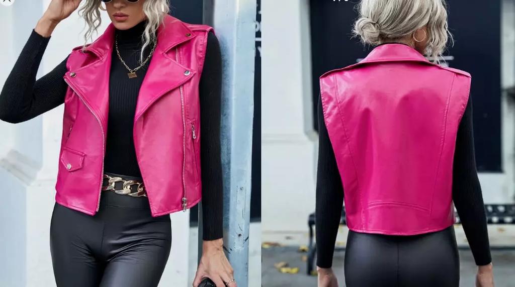 Winter Lambskin Pink Barbie Fancy Women Stylish Leather Vest Coat Waistcoat